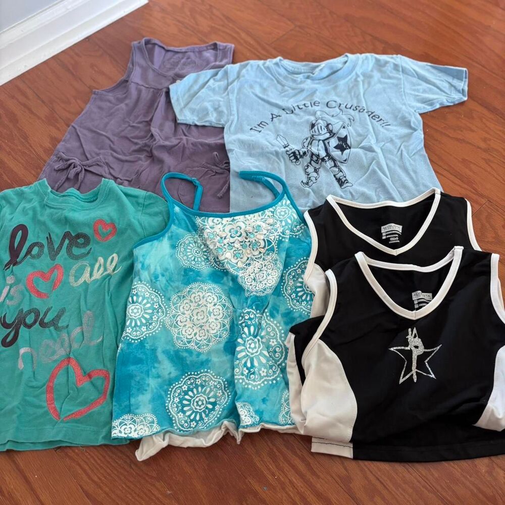 BUNDLE of 6 Lot Black Blue Purple Girl's Children's Kid's Multi Sizes T-shirt B1